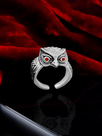 Saizen Silver Rings for Men Owl Face Ring